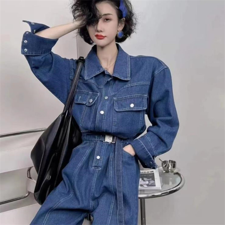 デニム 長袖 つなぎ 作業着 オールインワン 韓国 オルチャン K-POP HIPHOP レディース ストリート 原宿系 ダンス衣装 