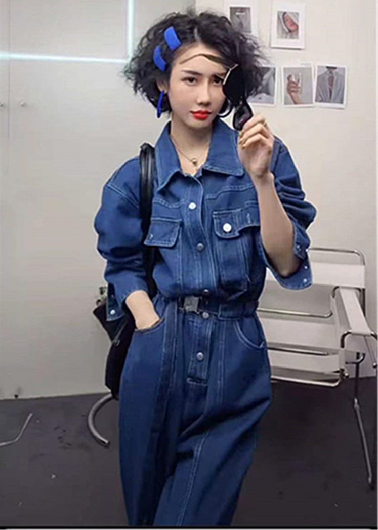 デニム 長袖 つなぎ 作業着 オールインワン 韓国 オルチャン K-POP HIPHOP レディース ストリート 原宿系 ダンス衣装 