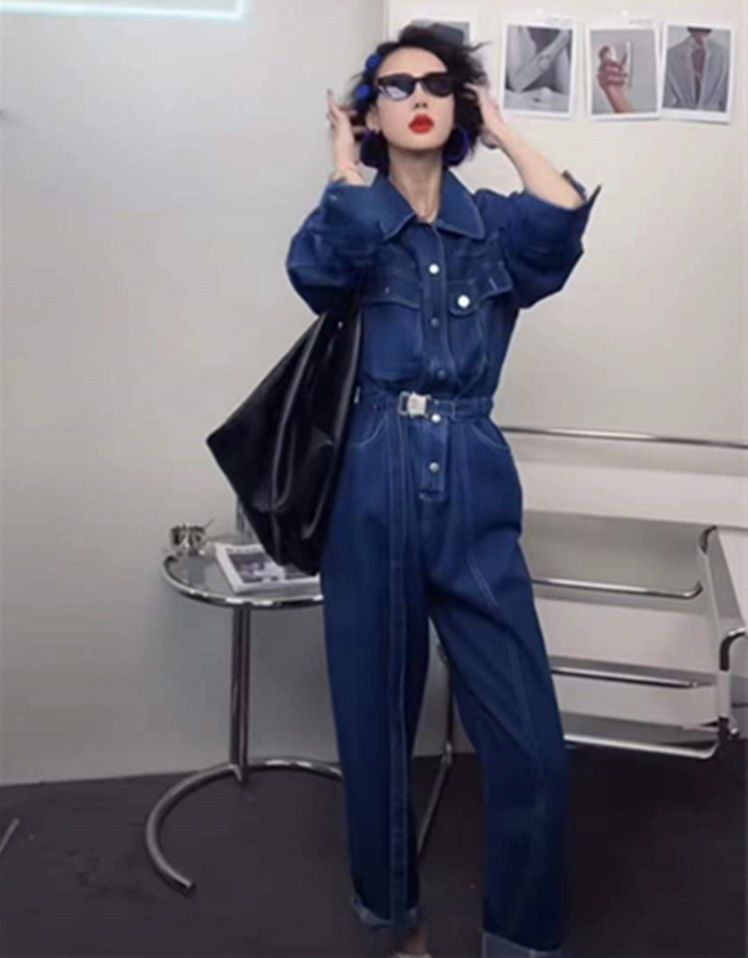 デニム 長袖 つなぎ 作業着 オールインワン 韓国 オルチャン K-POP HIPHOP レディース ストリート 原宿系 ダンス衣装 