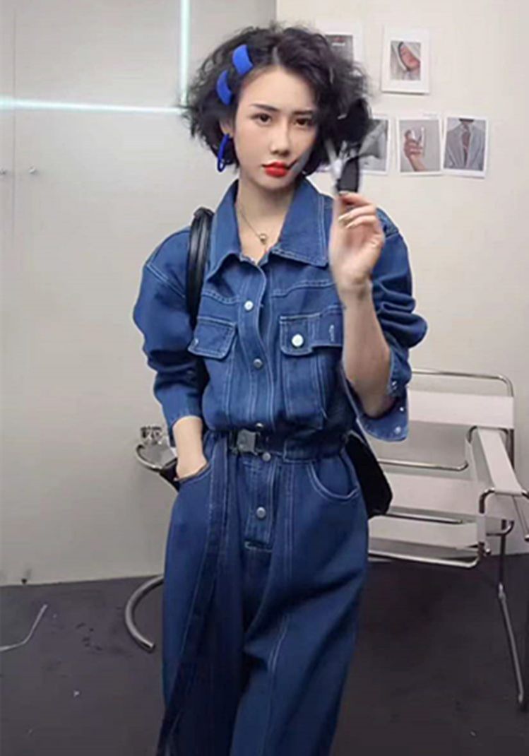 デニム 長袖 つなぎ 作業着 オールインワン 韓国 オルチャン K-POP HIPHOP レディース ストリート 原宿系 ダンス衣装 