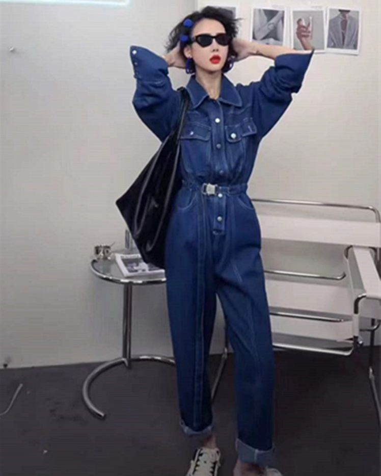 デニム 長袖 つなぎ 作業着 オールインワン 韓国 オルチャン K-POP HIPHOP レディース ストリート 原宿系 ダンス衣装 