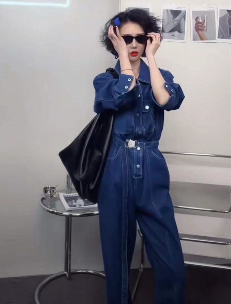 デニム 長袖 つなぎ 作業着 オールインワン 韓国 オルチャン K-POP HIPHOP レディース ストリート 原宿系 ダンス衣装 