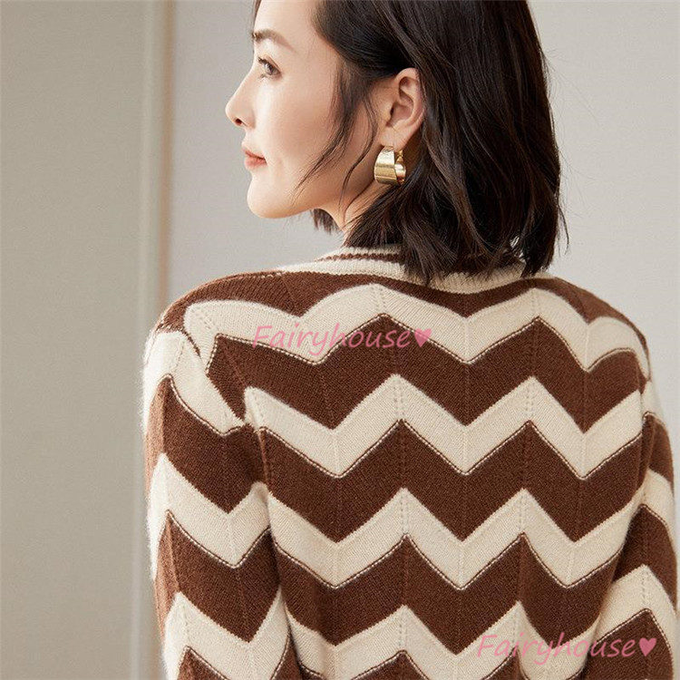 ニット セーター トップス レディース 秋冬 ラウンネック ニットインナー 着痩せ 長袖ニット カジュアルニット オシャレ 幾何柄 きれいめ 通勤 