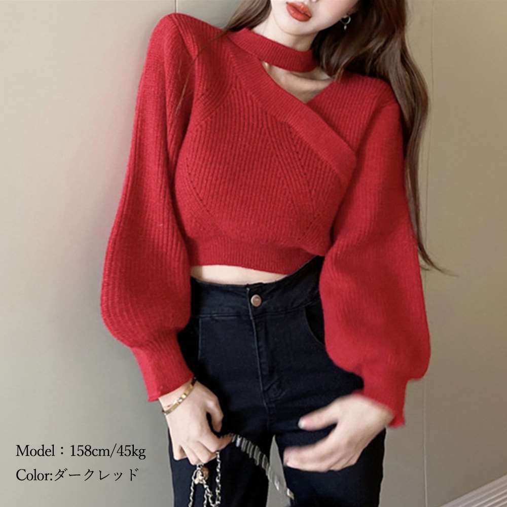 ショート丈 ニット トップス レディース  