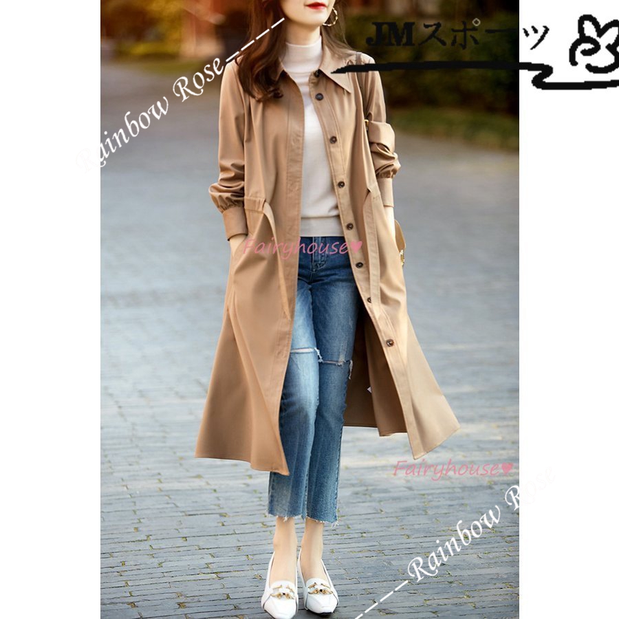 トレンチコート レディース 40代 ロング丈ジャケット 春コート カーキアウター 韓国風 バーカー 30代 50代 秋服 ゆったり 大きいサイズ 