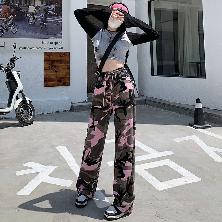 カモフラ 迷彩柄 ロングパンツ 韓国 ストリート オルチャン レディース K-POP 原宿系 衣装 ダンス HIPHOP 