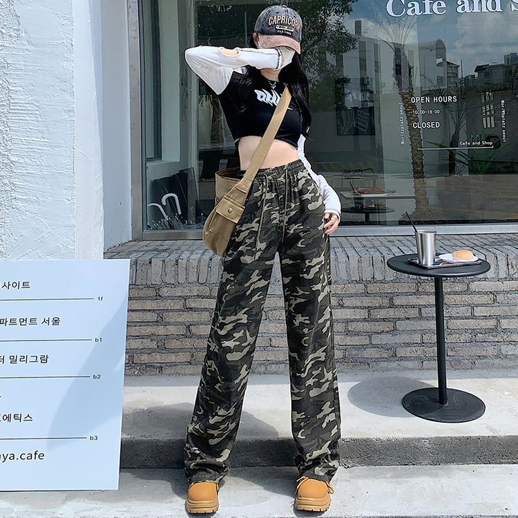 カモフラ 迷彩柄 ロングパンツ 韓国 ストリート オルチャン レディース K-POP 原宿系 衣装 ダンス HIPHOP 