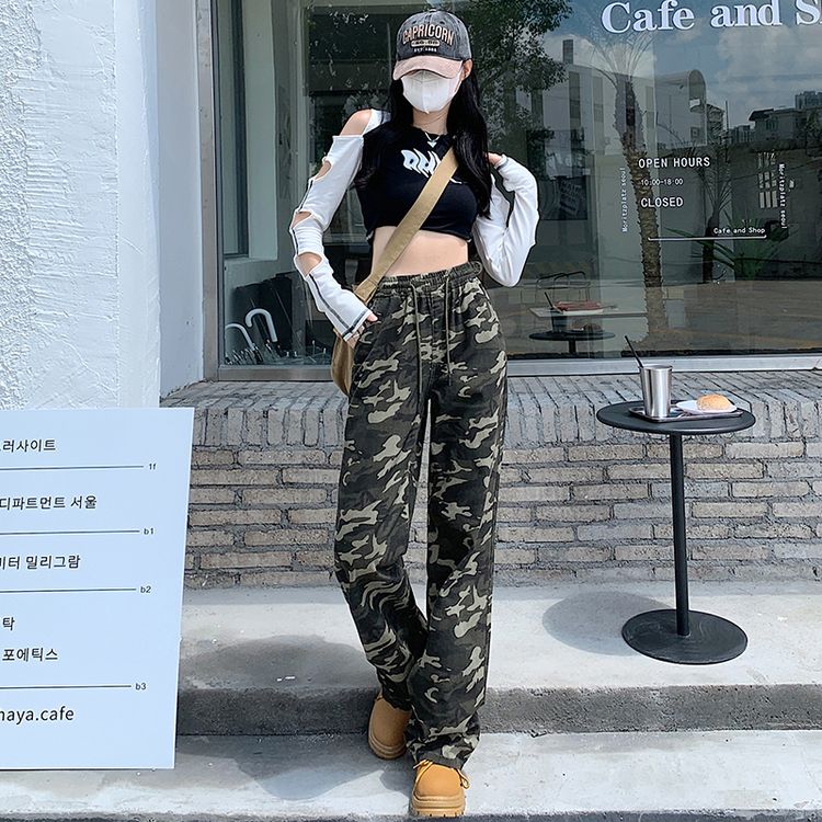 カモフラ 迷彩柄 ロングパンツ 韓国 ストリート オルチャン レディース K-POP 原宿系 衣装 ダンス HIPHOP 