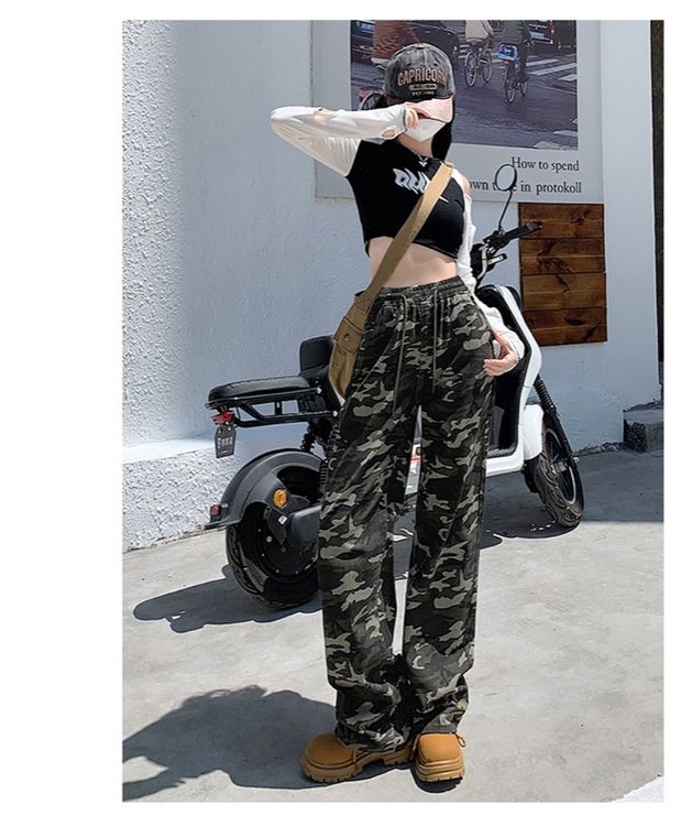 カモフラ 迷彩柄 ロングパンツ 韓国 ストリート オルチャン レディース K-POP 原宿系 衣装 ダンス HIPHOP 