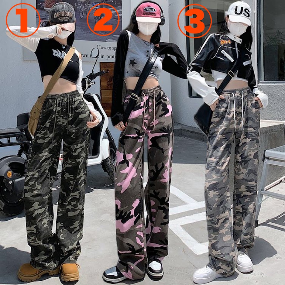 カモフラ 迷彩柄 ロングパンツ 韓国 ストリート オルチャン レディース K-POP 原宿系 衣装 ダンス HIPHOP 