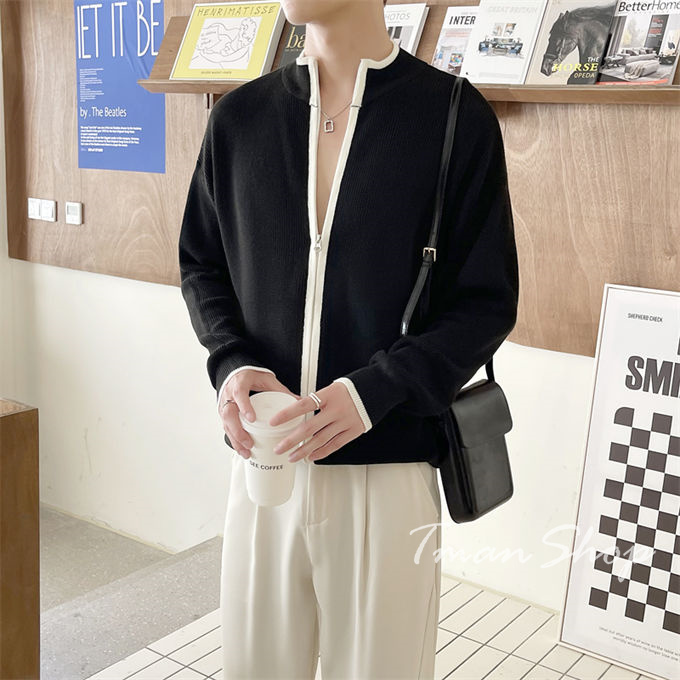 ニットカーディガン メンズ ジップアップ トップス カジュアル 羽織 アウター 長袖 おしゃれ ジャケット 秋冬 送料無料 ライトアウター 韓国ファッション 