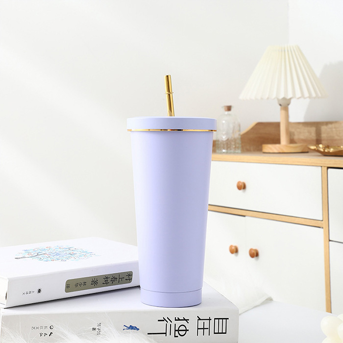 2個セット ストロー付きタンブラー 保冷 保温 真空断熱 500MLタイプ タンブラー 水滴が付かない ビール プレゼント お揃い お祝い 水筒 お酒 温くならない 