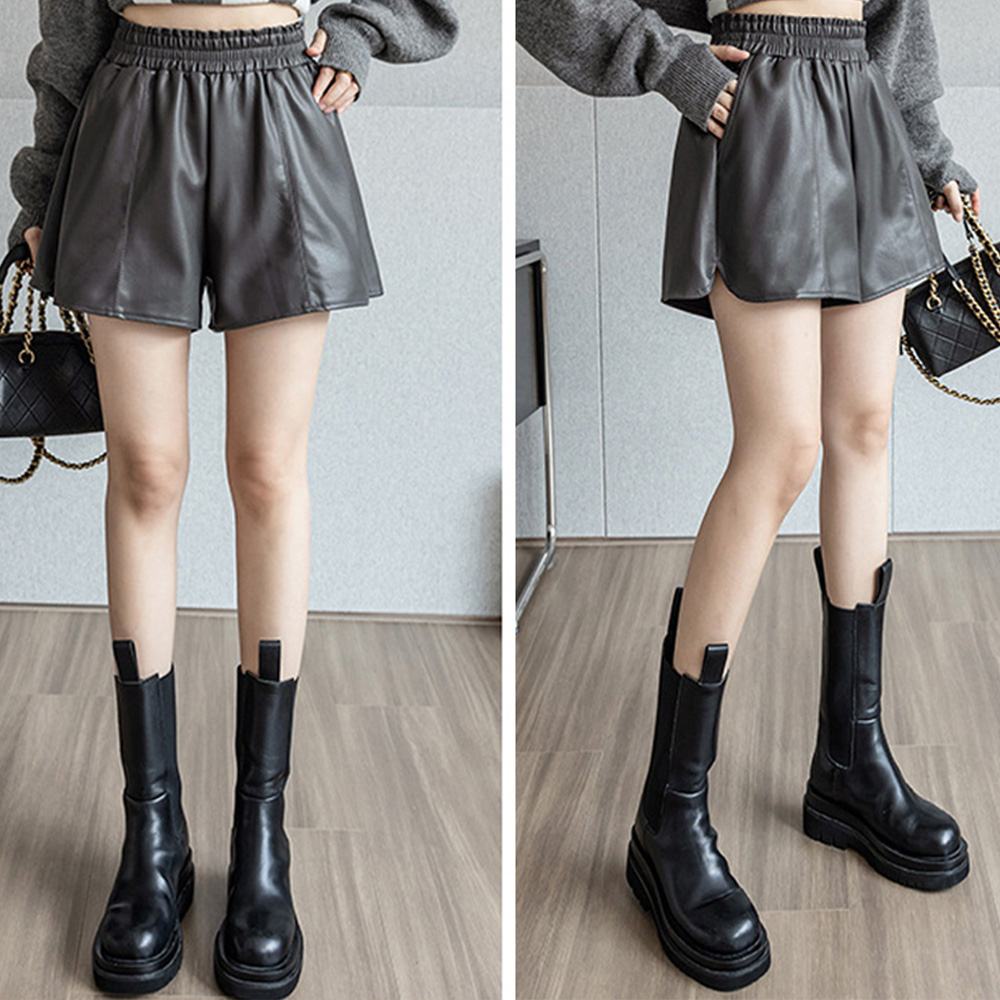 PUレザー ショートパンツ レディース 。可  