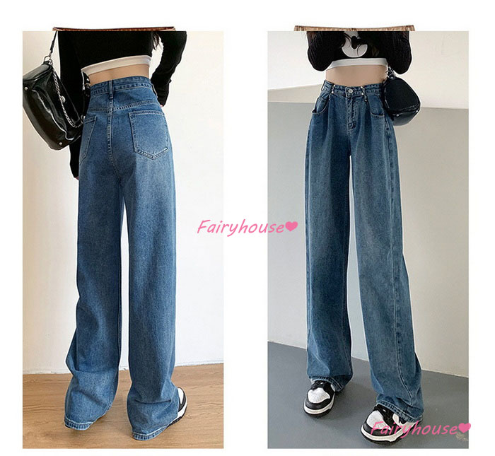 ジーンズ レディース デニムパンツ ストレート ジーパン ワイドパンツ 秋冬 ズボン 春夏 オシャレ30代 ゆったり着痩せ ハイウエスト ロングデニムワイドパンツ 