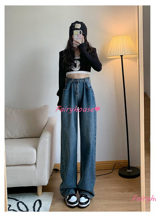 ジーンズ レディース デニムパンツ ストレート ジーパン ワイドパンツ 秋冬 ズボン 春夏 オシャレ30代 ゆったり着痩せ ハイウエスト ロングデニムワイドパンツ 