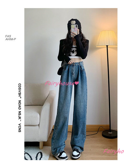 ジーンズ レディース デニムパンツ ストレート ジーパン ワイドパンツ 秋冬 ズボン 春夏 オシャレ30代 ゆったり着痩せ ハイウエスト ロングデニムワイドパンツ 