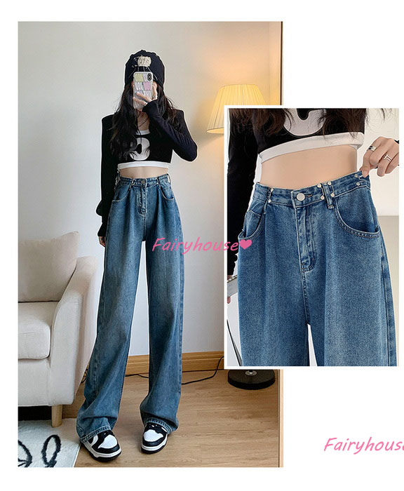ジーンズ レディース デニムパンツ ストレート ジーパン ワイドパンツ 秋冬 ズボン 春夏 オシャレ30代 ゆったり着痩せ ハイウエスト ロングデニムワイドパンツ 