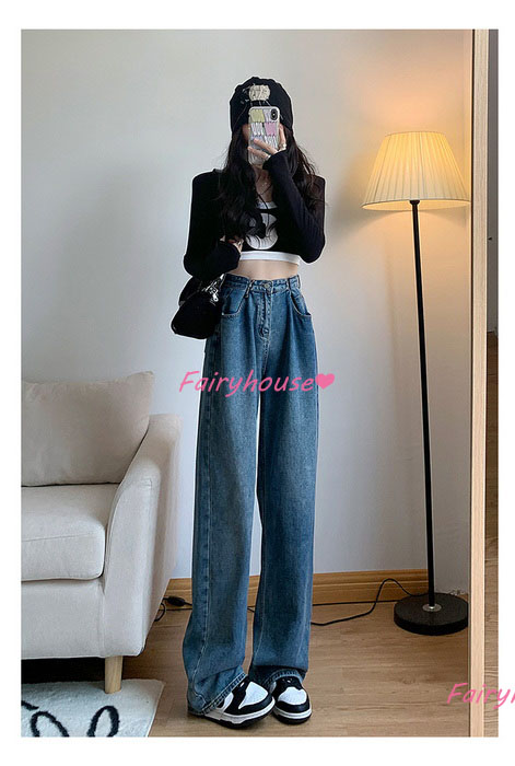 ジーンズ レディース デニムパンツ ストレート ジーパン ワイドパンツ 秋冬 ズボン 春夏 オシャレ30代 ゆったり着痩せ ハイウエスト ロングデニムワイドパンツ 