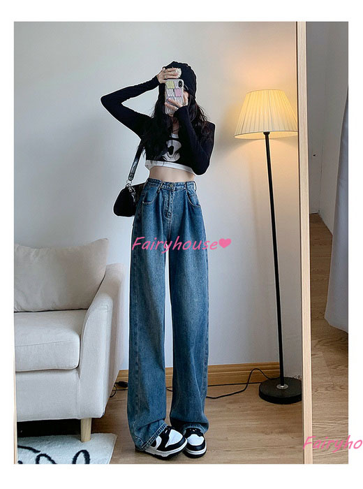 ジーンズ レディース デニムパンツ ストレート ジーパン ワイドパンツ 秋冬 ズボン 春夏 オシャレ30代 ゆったり着痩せ ハイウエスト ロングデニムワイドパンツ 