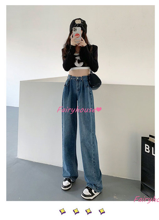 ジーンズ レディース デニムパンツ ストレート ジーパン ワイドパンツ 秋冬 ズボン 春夏 オシャレ30代 ゆったり着痩せ ハイウエスト ロングデニムワイドパンツ 