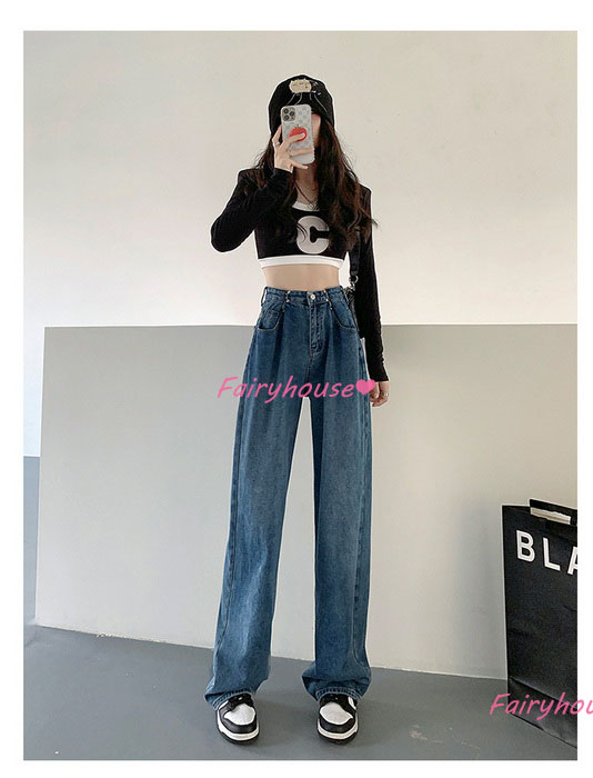 ジーンズ レディース デニムパンツ ストレート ジーパン ワイドパンツ 秋冬 ズボン 春夏 オシャレ30代 ゆったり着痩せ ハイウエスト ロングデニムワイドパンツ 