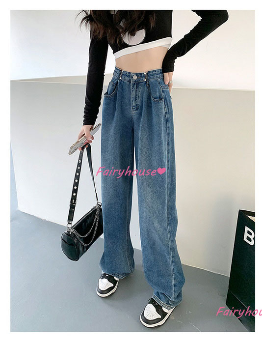 ジーンズ レディース デニムパンツ ストレート ジーパン ワイドパンツ 秋冬 ズボン 春夏 オシャレ30代 ゆったり着痩せ ハイウエスト ロングデニムワイドパンツ 