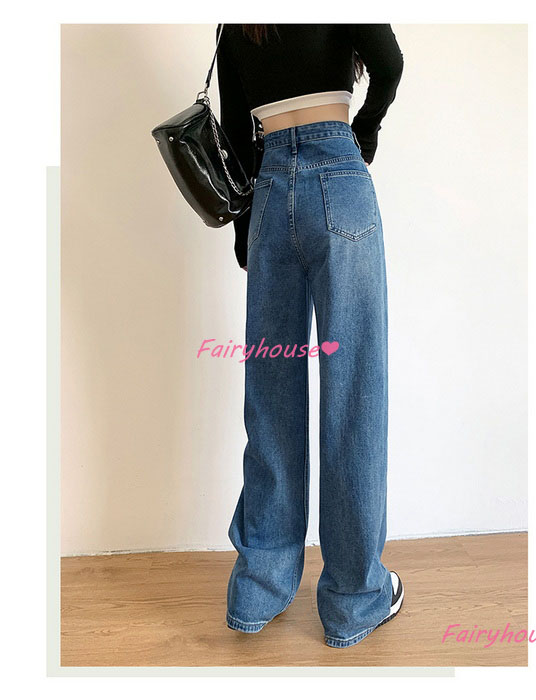 ジーンズ レディース デニムパンツ ストレート ジーパン ワイドパンツ 秋冬 ズボン 春夏 オシャレ30代 ゆったり着痩せ ハイウエスト ロングデニムワイドパンツ 