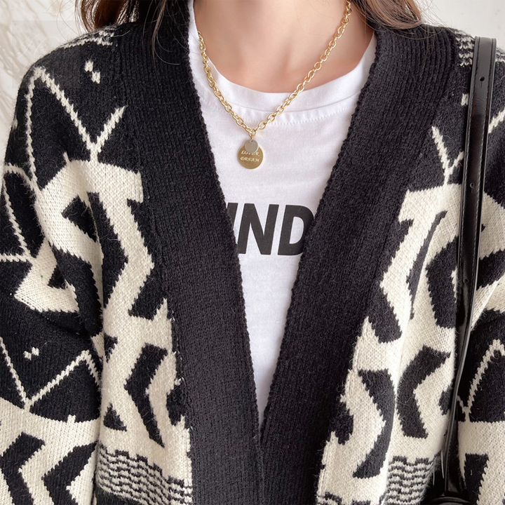 カーディガン ニットカーディガン 幾何学 ロングカーディガン アウター レディース 秋冬 ざっくり あすつく 羽織物 トップス 長袖 送料無料 