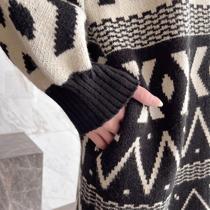 カーディガン ニットカーディガン 幾何学 ロングカーディガン アウター レディース 秋冬 ざっくり あすつく 羽織物 トップス 長袖 送料無料 