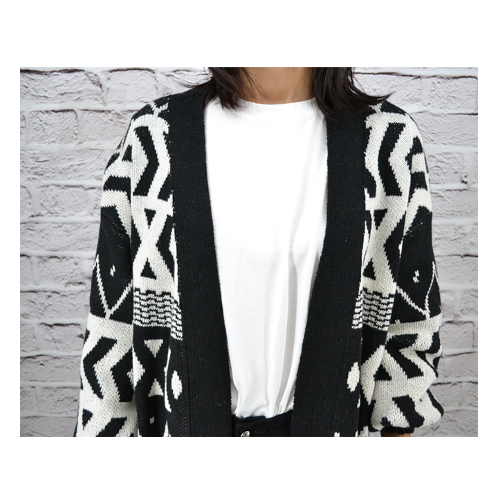 カーディガン ニットカーディガン 幾何学 ロングカーディガン アウター レディース 秋冬 ざっくり あすつく 羽織物 トップス 長袖 送料無料 