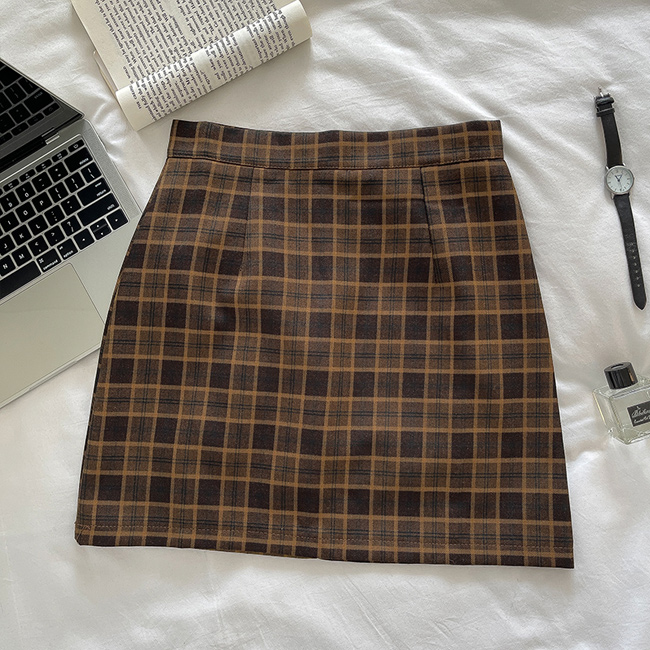 送料無料 タイトスカート ショート チェック柄 レディース ショートスカート ハイウエスト 裏地付き レトロ キレイめ ミニスカスカート 秋 チェック柄スカート 