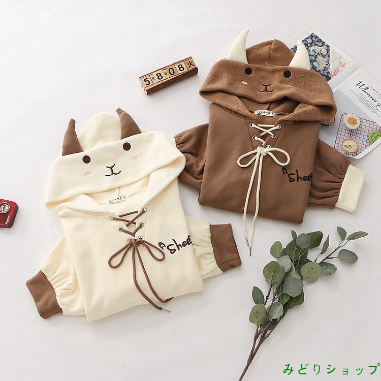 トレーナー 裏起毛 裏ボア 羊 長袖 森ガール レディース 