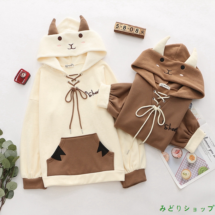 トレーナー 裏起毛 裏ボア 羊 長袖 森ガール レディース 