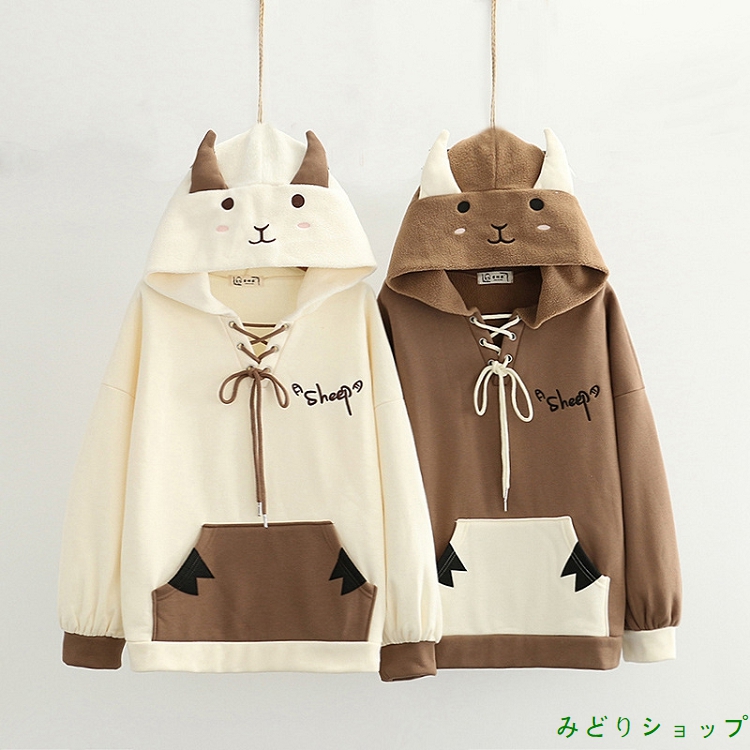 トレーナー 裏起毛 裏ボア 羊 長袖 森ガール レディース 