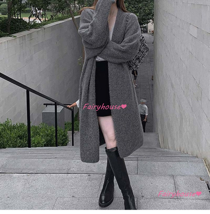 ニットカーディガン レディース 秋冬 長袖ニットコーディガン ロングコーディガン Vネックカーディガン 無地セーター ゆったりニットアウター 韓国風 おしゃれ 