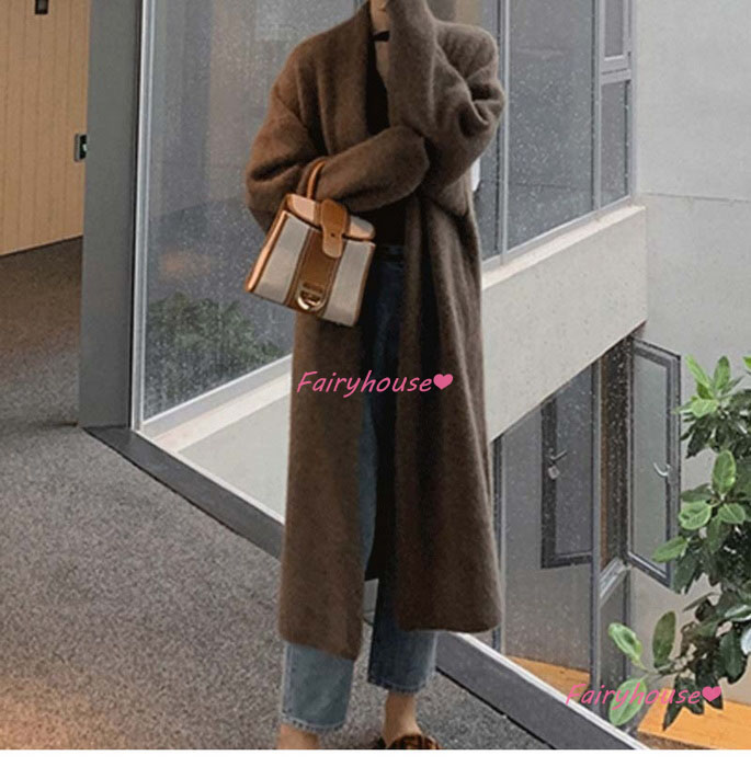 ニットカーディガン レディース 秋冬 長袖ニットコーディガン ロングコーディガン Vネックカーディガン 無地セーター ゆったりニットアウター 韓国風 おしゃれ 