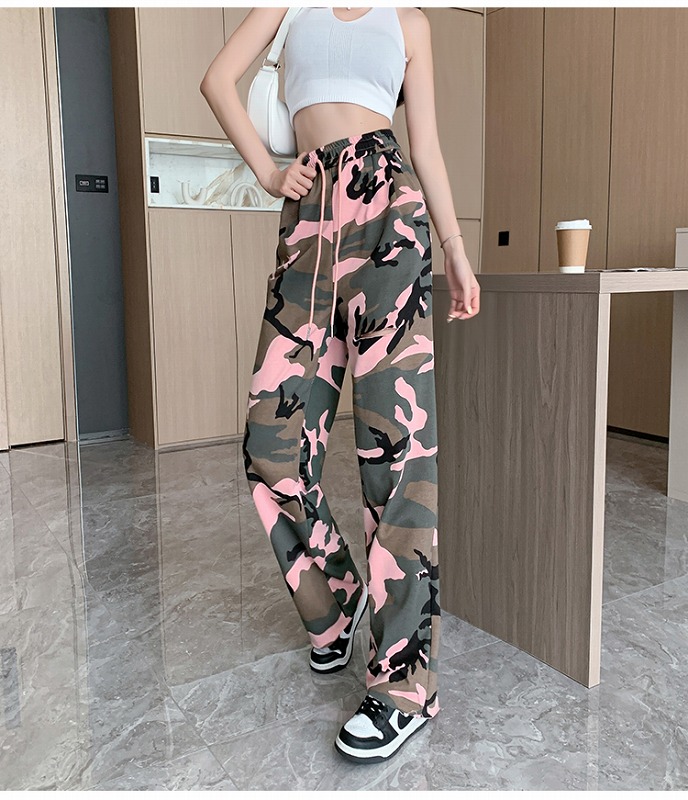 カモフラ 迷彩柄 スリット ダメージ ロングパンツ 韓国 K-POP 原宿系 ストリート ダンス 衣装 レディース HIPHOP 