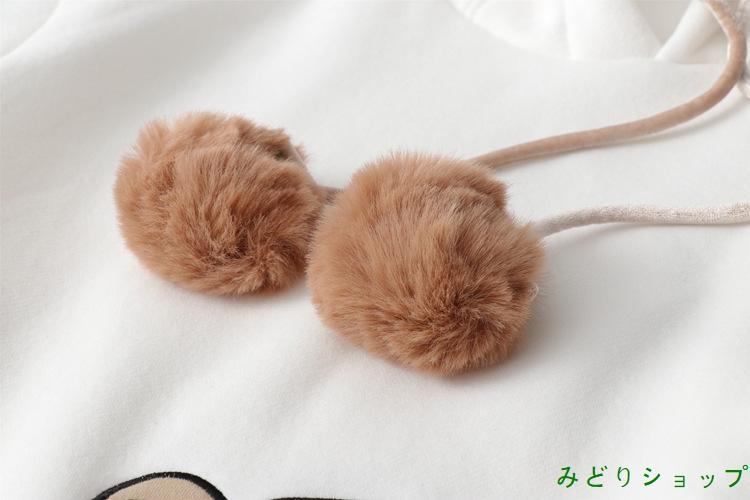 裏起毛 裏ボア 熊くま ポンポン 長袖 森ガール レディース 
