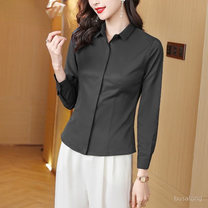 レディース シャツ ママシャツ 穏やかな3色選び エレトップス Vネック カジュアル風 きれいめ 長袖 着痩 ブラウス 秋冬 オシャレ 