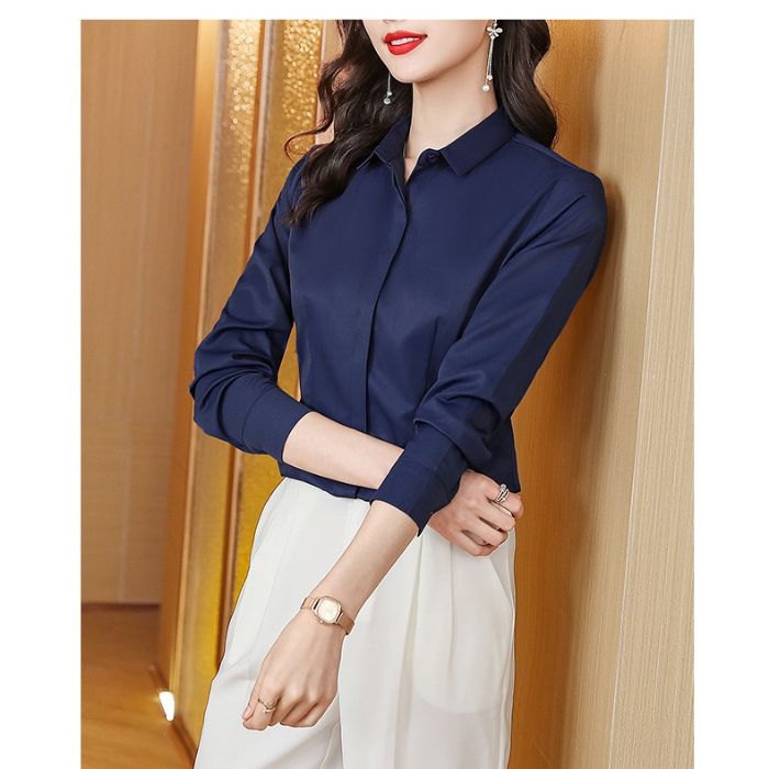 レディース シャツ ママシャツ 穏やかな3色選び エレトップス Vネック カジュアル風 きれいめ 長袖 着痩 ブラウス 秋冬 オシャレ 