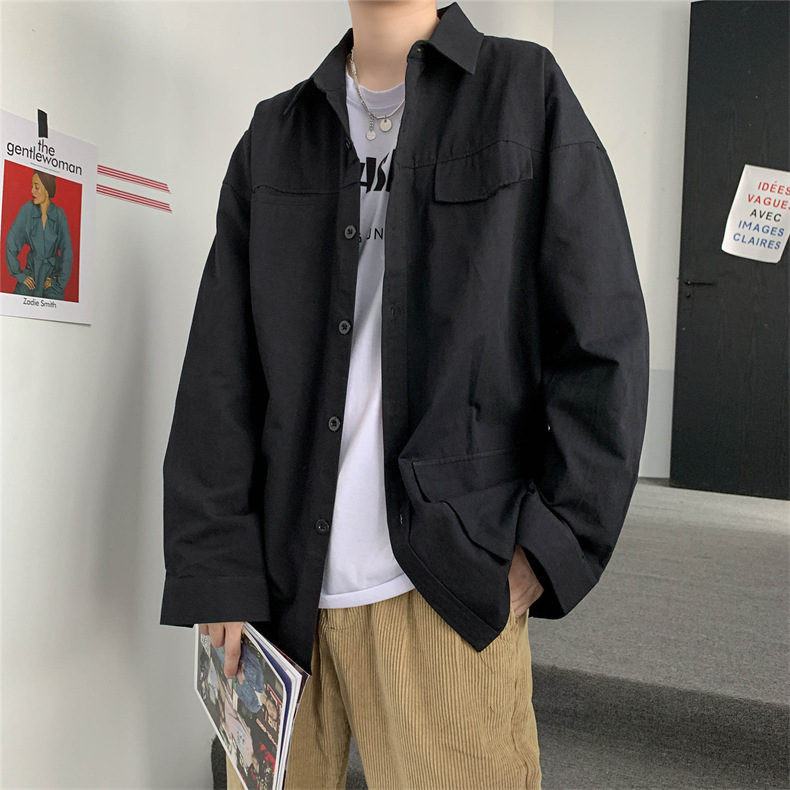 メンズ シャツ カジュアルシャツ 長袖 ワーク 無地 男子トップス 外套 通勤 春秋 上着 普段着 スクール お出掛け 通学 アウター ポケット 