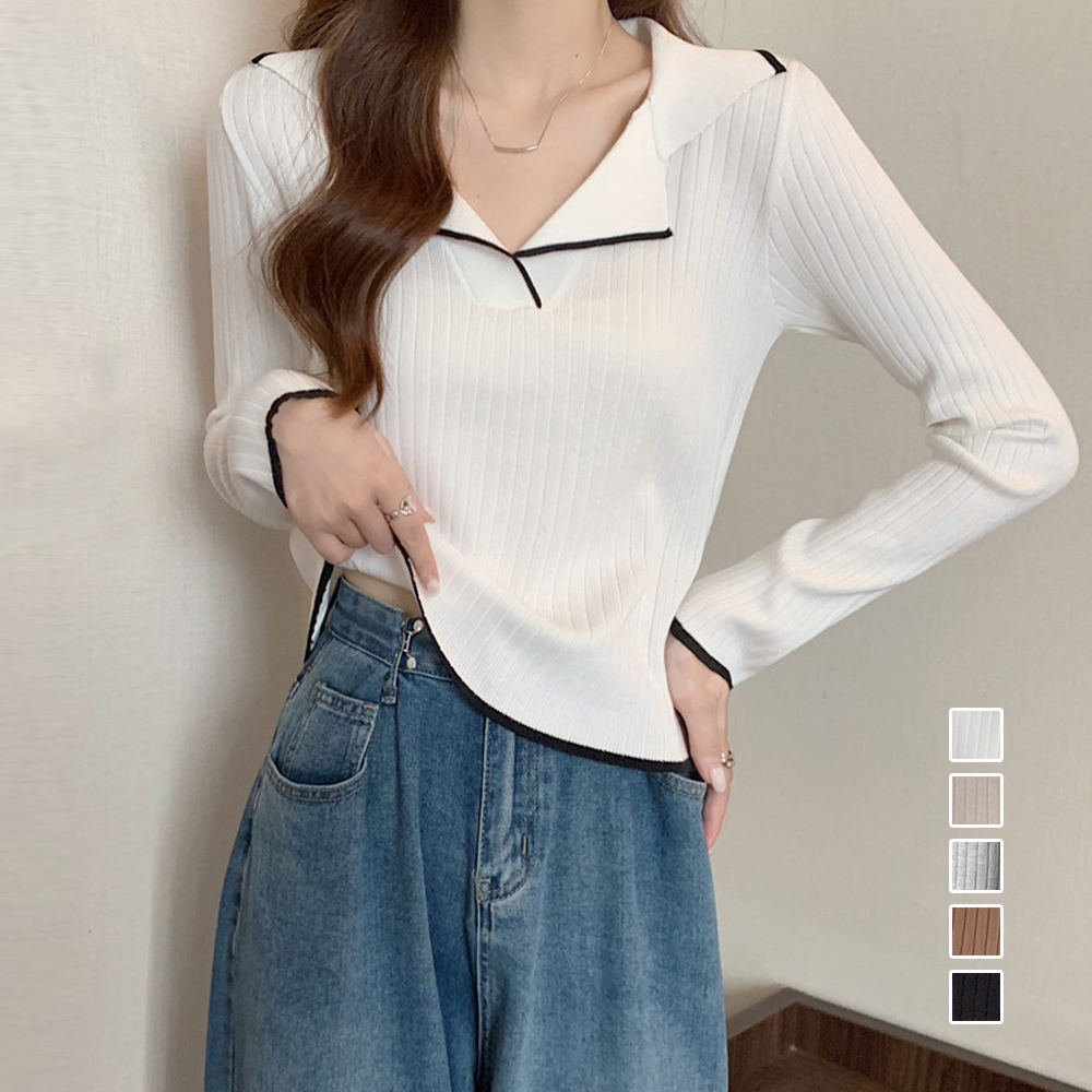 ポロニットトップス バイ韓国風 。可  