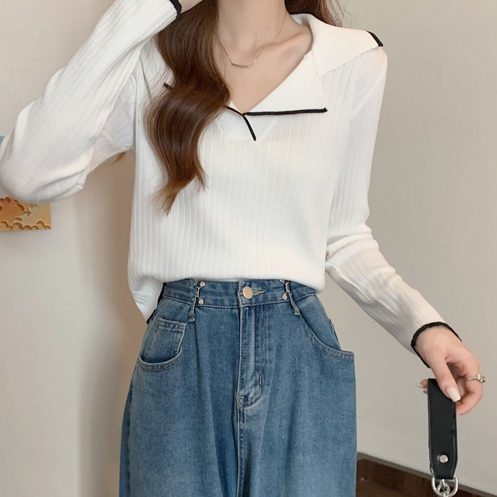 ポロニットトップス バイ韓国風 。可  