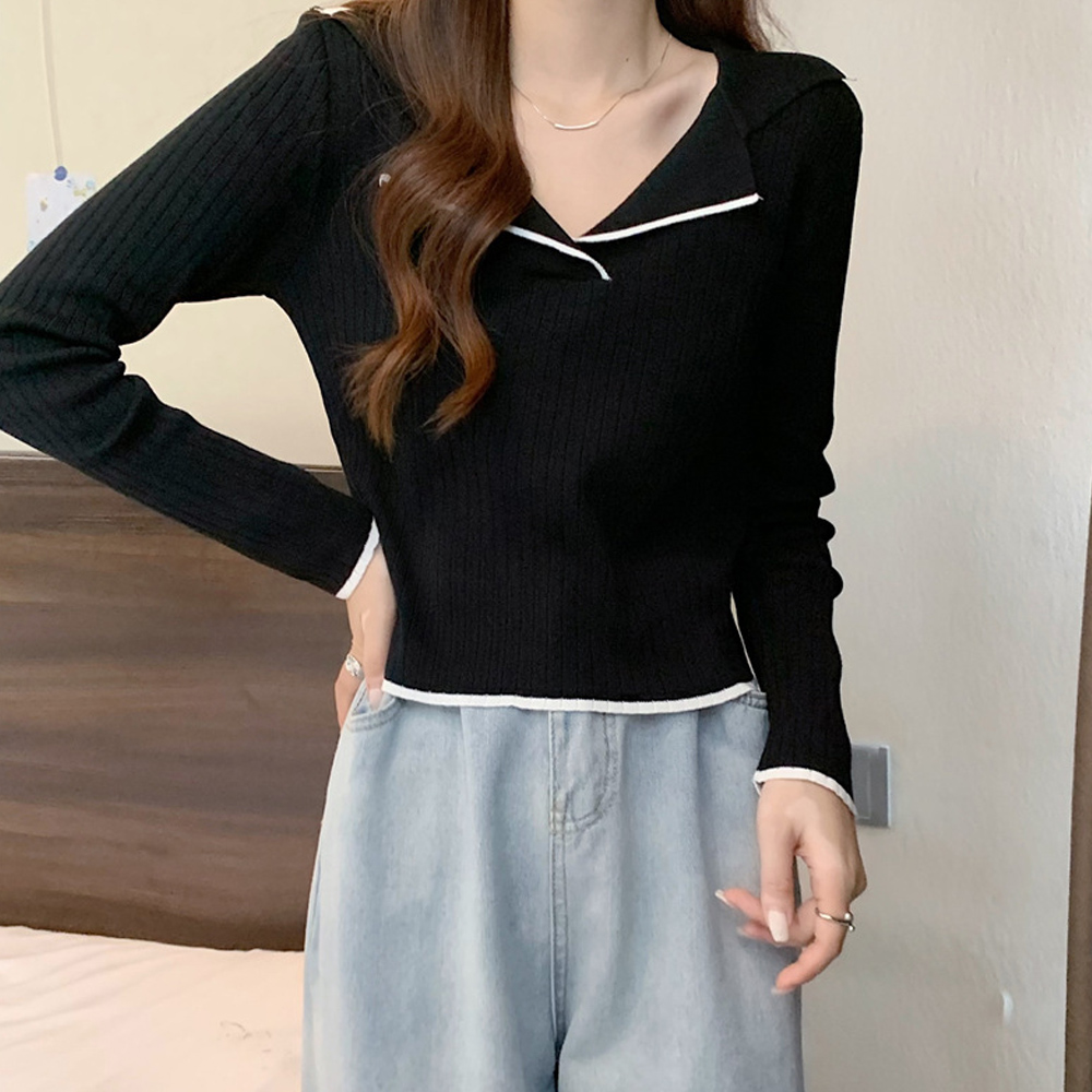 ポロニットトップス バイ韓国風 。可  