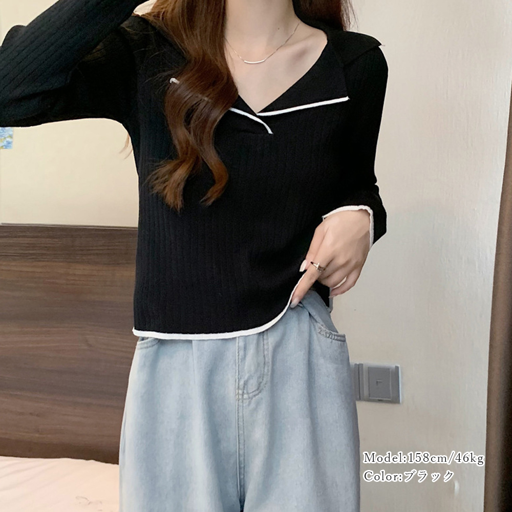 ポロニットトップス バイ韓国風 。可  