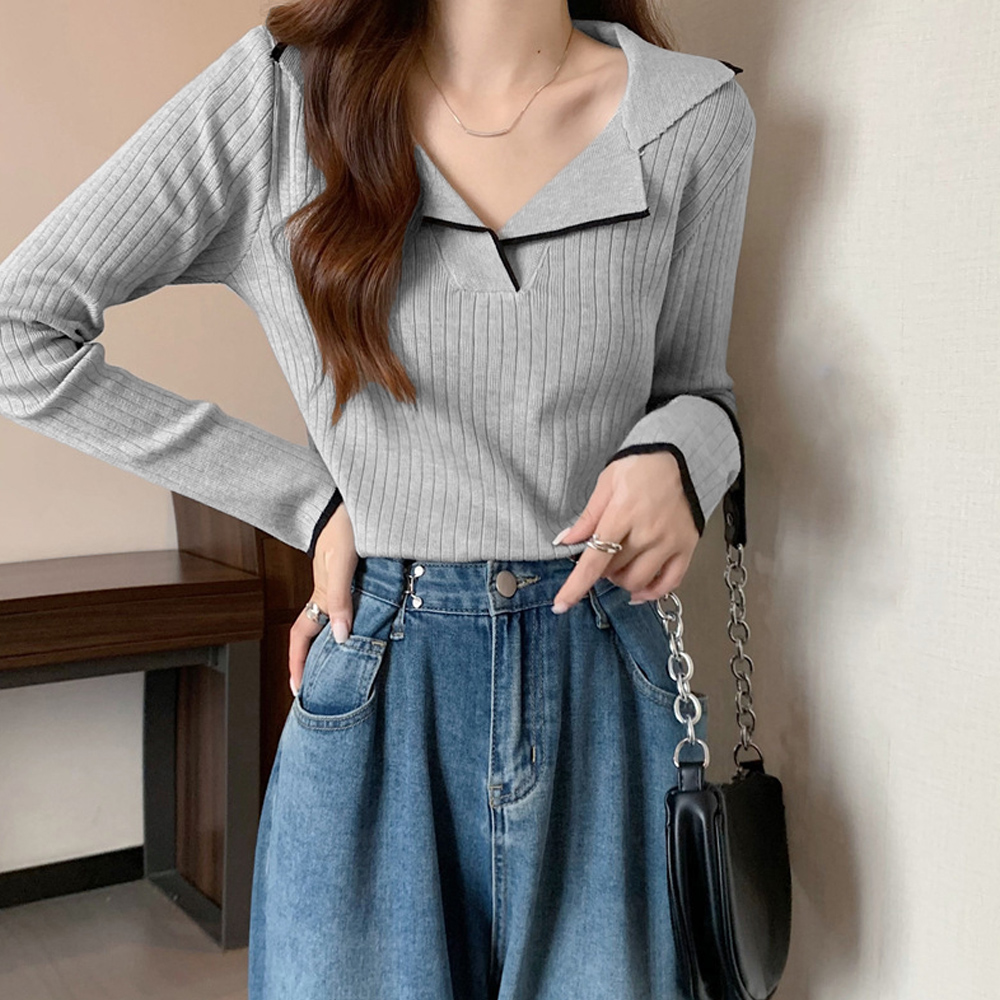 ポロニットトップス バイ韓国風 。可  