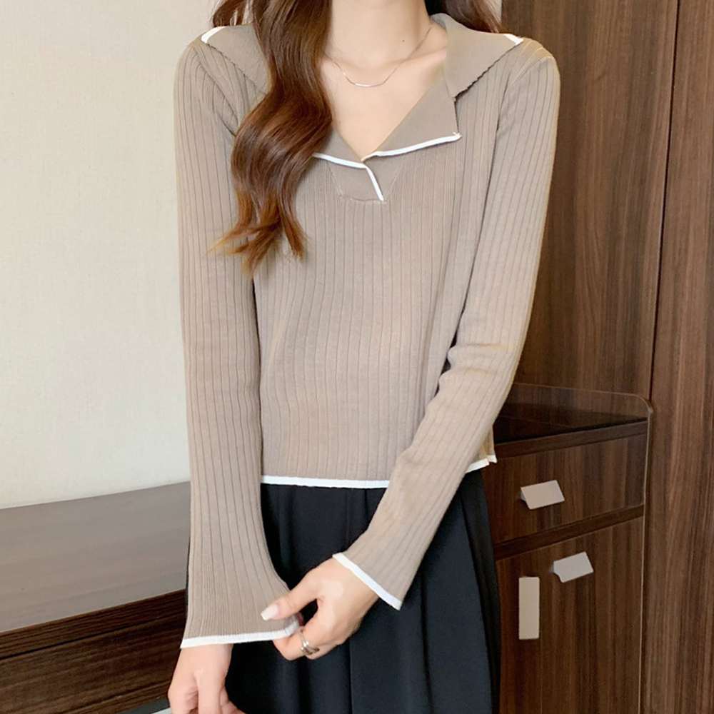 ポロニットトップス バイ韓国風 。可  