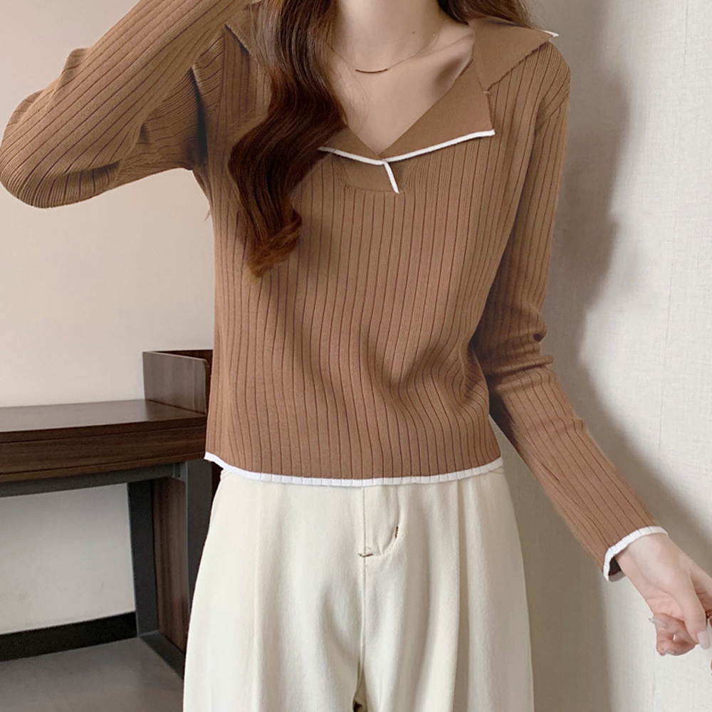 ポロニットトップス バイ韓国風 。可  