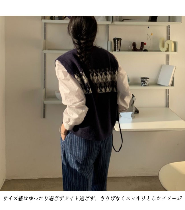 送料無料 ニットベスト レディース ベスト プルーオーバー チェック柄 プルベスト スクールベスト ニット ニットジレ レトロ クルーネック ジレベスト 菱柄 