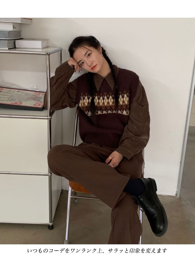 送料無料 ニットベスト レディース ベスト プルーオーバー チェック柄 プルベスト スクールベスト ニット ニットジレ レトロ クルーネック ジレベスト 菱柄 